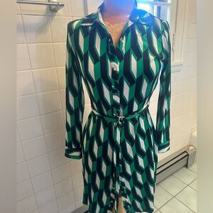 Diane Von Furstenberg 100% Silk Geometric Green Dress 4